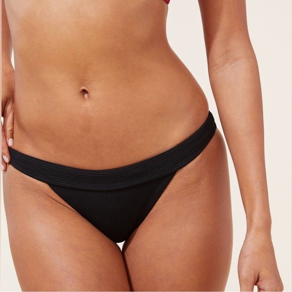 NWT Andie Swim The Banded Cheeky Rib Stretch Bikini Bottom in Black, Medium - Picture 2 of 12